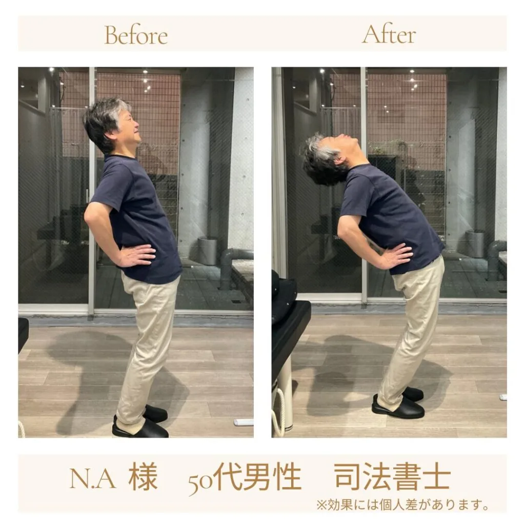 N.A様の施術前後の変化（後屈動作）